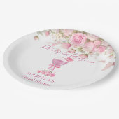 ピンクの花びらとプロセッコの花嫁シャワー ペーパープレート (アングル)