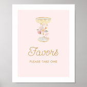 ピンクの花びらとプロセッコブライダルシャワーの好意サイン ポスター (正面)