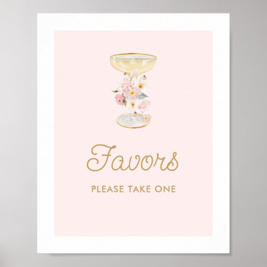 ピンクの花びらとプロセッコブライダルシャワーの好意サイン ポスター (正面)