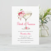 ピンクの花びらとProseccoブライダルシャワーの招待 招待状 (スタンド正面)