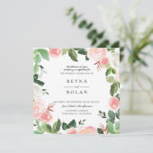 ピンクの花びらグリーンリース ウェディング招待状 招待状 (スタンド正面)