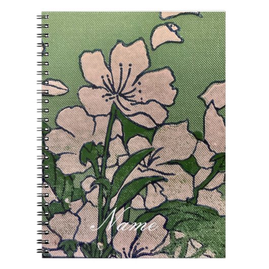 ピンクの花びらグリーン ノートブック (正面)