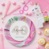 ピンクの花びらフローラ水色モノグラムの ペーパープレート (パーティー)