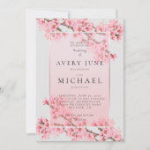 ピンクの花びら桜の結婚式 招待状 (正面)
