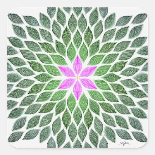 ピンクの花びら スクエアシール (正面)