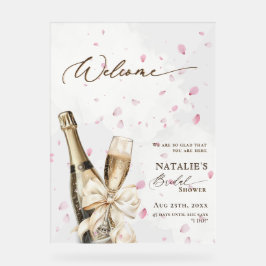 ピンクの花びら バブル ブランチ ブライダルシャワー ウェルカム アクリルサイン