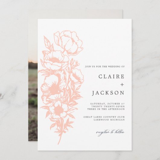 ピンクの花びら 招待状 (正面/裏面)