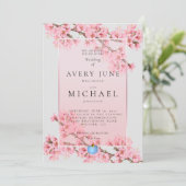ピンクの花びら 桜の結婚式招待状 招待状 (スタンド正面)