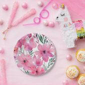ピンクの花びら | 水彩花の花卉ペイント ペーパープレート (パーティー)