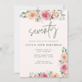 ピンクの花ぼほエレガント70th誕生日パーティー 招待状 (正面)