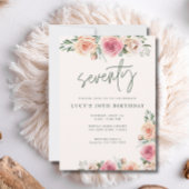 ピンクの花ぼほエレガント70th誕生日パーティー 招待状