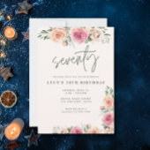 ピンクの花ぼほエレガント70th誕生日パーティー 招待状