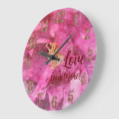 ピンクの花より愛 ラージ壁時計 (傾斜)