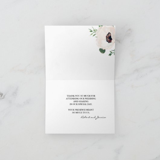 ピンクの花をあしらったエレガントでモダンなウェディング サンキューカード (内部)
