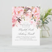 ピンクの花をあしらったエレガントでモダンなリハーサルディナー 招待状 (スタンド正面)