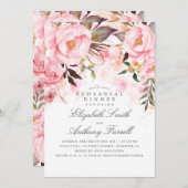 ピンクの花をあしらったエレガントでモダンなリハーサルディナー 招待状 (正面/裏面)