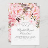 ピンクの花をあしらったエレガントでモダンな卒業パーティー 招待状 (正面/裏面)