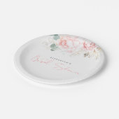 ピンクの花をあしらったエレガントなボタニカル ブライダルシャワー ペーパープレート (アングル)