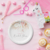 ピンクの花をあしらったエレガントなボタニカル ブライダルシャワー ペーパープレート (パーティー)