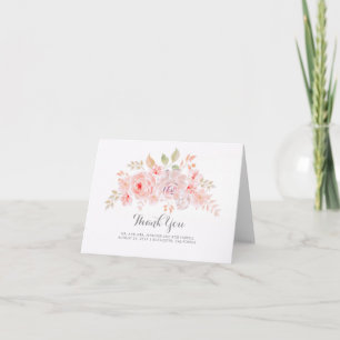 ピンクの花をあしらったエレガントな結婚式のお礼メッセージ サンキューカード