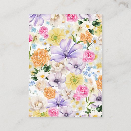 ピンクの花をあしらったクラシックなスクリプトのQRコード結婚式の詳細 エンクロージャーカード (裏面)