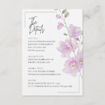 ピンクの花をあしらったミニマルなデザインの結婚式の付属カード