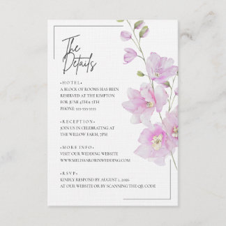 ピンクの花をあしらったミニマルなデザインの結婚式の付属カード エンクロージャーカード