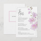 ピンクの花をあしらったミニマルなデザインの結婚式の付属カード エンクロージャーカード (正面/裏面)