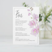 ピンクの花をあしらったミニマルなデザインの結婚式の付属カード エンクロージャーカード (スタンド正面)