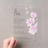 ピンクの花をあしらったミニマルなデザインの結婚式の招待カード アクリル招待状 (インサイチュ (ポータブル))