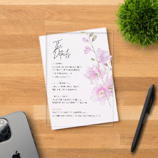 ピンクの花をあしらったミニマルなデザインの結婚式の招待カード アクリル招待状