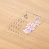 ピンクの花をあしらったミニマルなデザインの結婚式の招待カード アクリル招待状 (レイダウン)