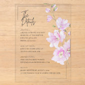 ピンクの花をあしらったミニマルなデザインの結婚式の招待カード アクリル招待状 (正面)