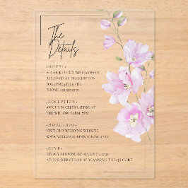 ピンクの花をあしらったミニマルなデザインの結婚式の招待カード アクリル招待状