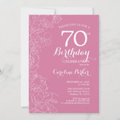 ピンクの花をあしらった70歳の誕生日パーティー 招待状 (正面)