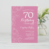 ピンクの花をあしらった70歳の誕生日パーティー 招待状 (スタンド正面)