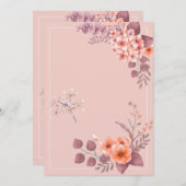 ピンクの花をテーマにした花 招待状 (正面/裏面)