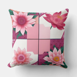 ピンクの花をモチーフにした美しいフローラ作品 クッション