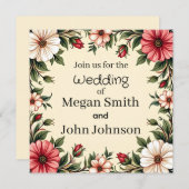 ピンクの花を使ったカスタムエレガントウェディング招待状 招待状 (正面/裏面)