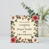 ピンクの花を使ったカスタムエレガントウェディング招待状 招待状 (スタンド正面)