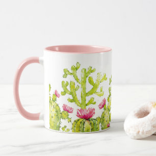 ピンクの花を咲かせたサボテンのコーヒーマグカップ マグカップ