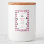 ピンクの花を咲かせたバラの白い製品ラベルにロゴ フードラベル (正面)