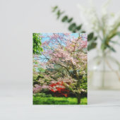 ピンクの花を咲かせるハト ポストカード (スタンド正面)