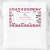 ピンクの花を咲かせるバラ 白い製品ラベルにロゴ 長方形シール (バッグ)