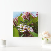 ピンクの花を咲かせるフランギパニの木、 スクエア壁時計 (ホーム)