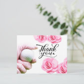 ピンクの花を持つゴルフサンキューカード ポストカード (スタンド正面)