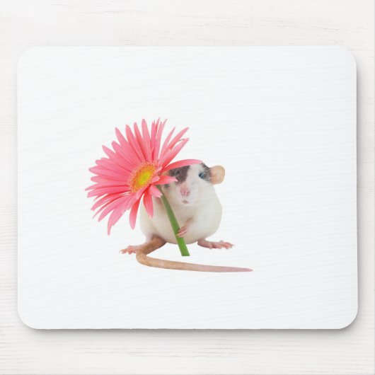 ピンクの花を持つネズミ マウスパッド (正面)