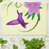 ピンクの花を持つハチドリ キッチンタオル (折り畳み)