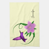 ピンクの花を持つハチドリ キッチンタオル (縦)