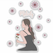 ピンクの花を持つバラの少女 シール (正面)